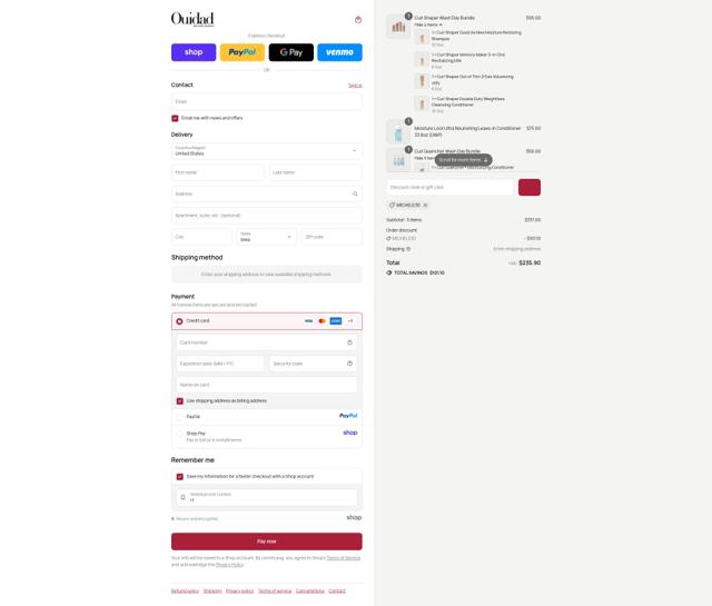 Ouidad checkout page showing Ouidad promo code box | Screenshot taken by SimplyCodes community member on Sep 12, 2025