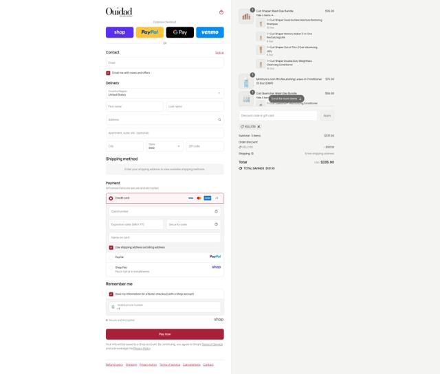 Ouidad checkout page showing Ouidad promo code box | Screenshot taken by SimplyCodes community member on Sep 12, 2025