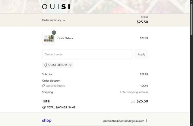 OuiSi checkout page showing OuiSi discount code box | Screenshot taken by SimplyCodes community member on Aug 31, 2025