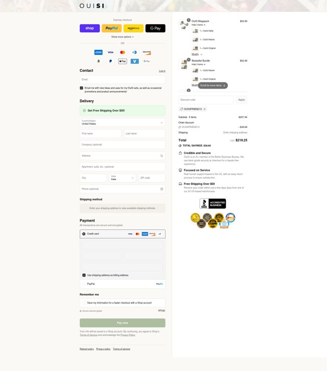 OuiSi checkout page showing OuiSi discount code box | Screenshot taken by SimplyCodes community member on Aug 30, 2025