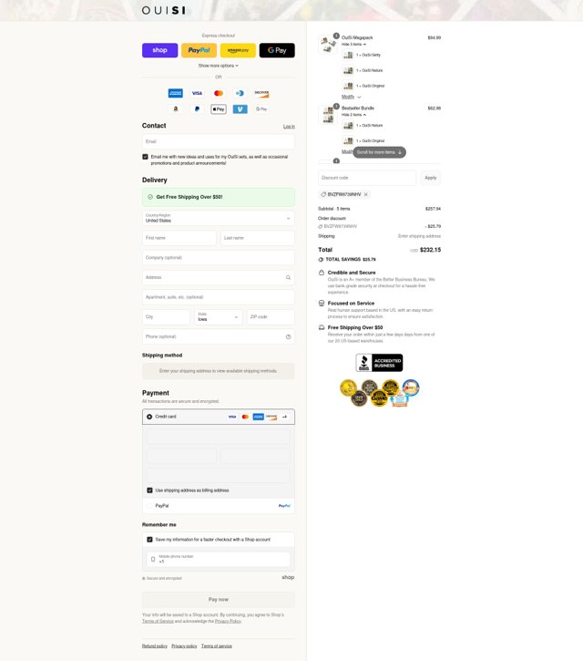 OuiSi checkout page showing OuiSi discount code box | Screenshot taken by SimplyCodes community member on Sep 4, 2025