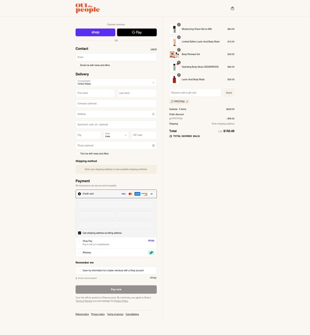 OUI the People checkout page showing OUI the People promo code box | Screenshot taken by SimplyCodes community member on Sep 2, 2025
