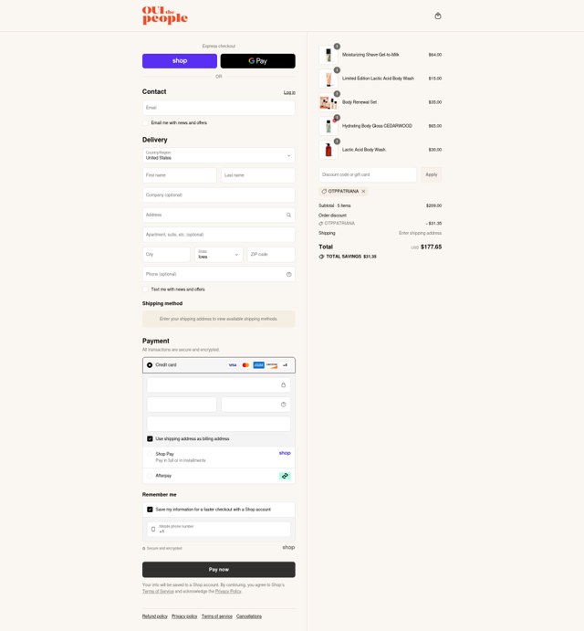 OUI the People checkout page showing OUI the People promo code box | Screenshot taken by SimplyCodes community member on Sep 2, 2025