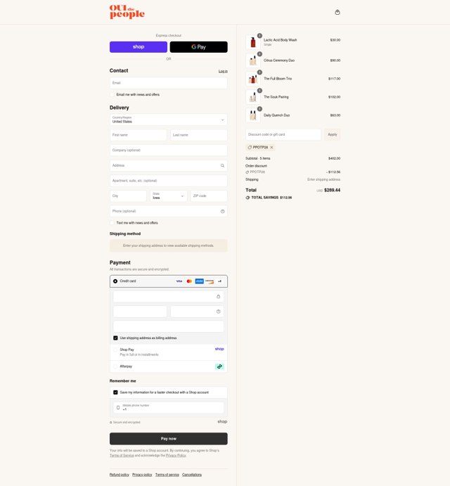 OUI the People checkout page showing OUI the People promo code box | Screenshot taken by SimplyCodes community member on Aug 28, 2025