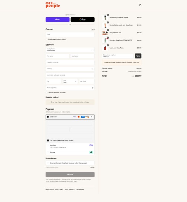 OUI the People checkout page showing OUI the People promo code box | Screenshot taken by SimplyCodes community member on Sep 2, 2025
