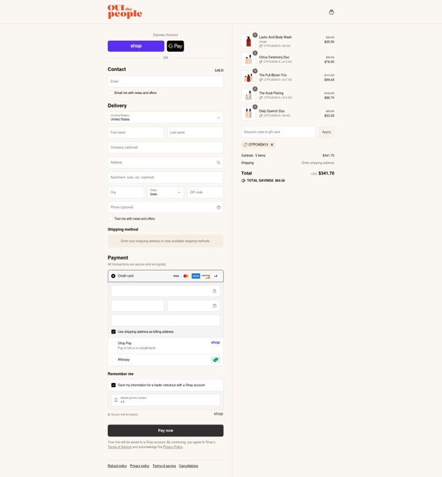 OUI the People checkout page showing OUI the People promo code box | Screenshot taken by SimplyCodes community member on Aug 28, 2025