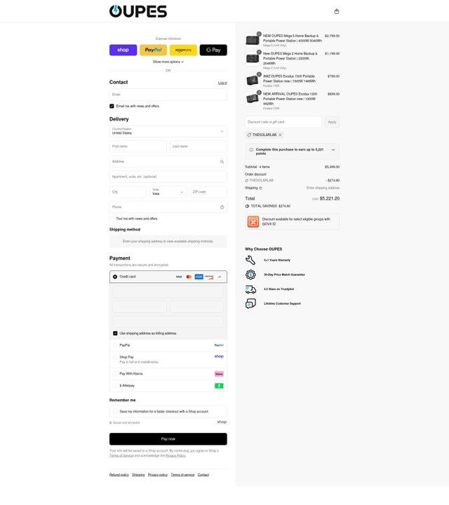 OUPES checkout page showing OUPES discount code box | Screenshot taken by SimplyCodes community member on Sep 4, 2025