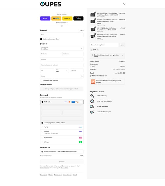 OUPES checkout page showing OUPES discount code box | Screenshot taken by SimplyCodes community member on Sep 4, 2025