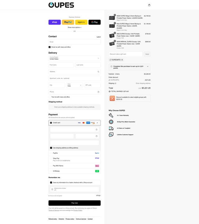 OUPES checkout page showing OUPES discount code box | Screenshot taken by SimplyCodes community member on Sep 4, 2025