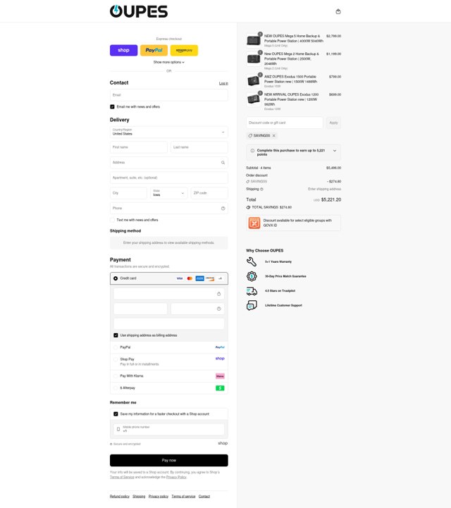 OUPES checkout page showing OUPES discount code box | Screenshot taken by SimplyCodes community member on Sep 4, 2025