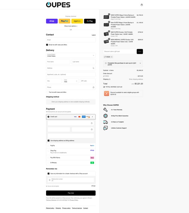 OUPES checkout page showing OUPES discount code box | Screenshot taken by SimplyCodes community member on Sep 4, 2025