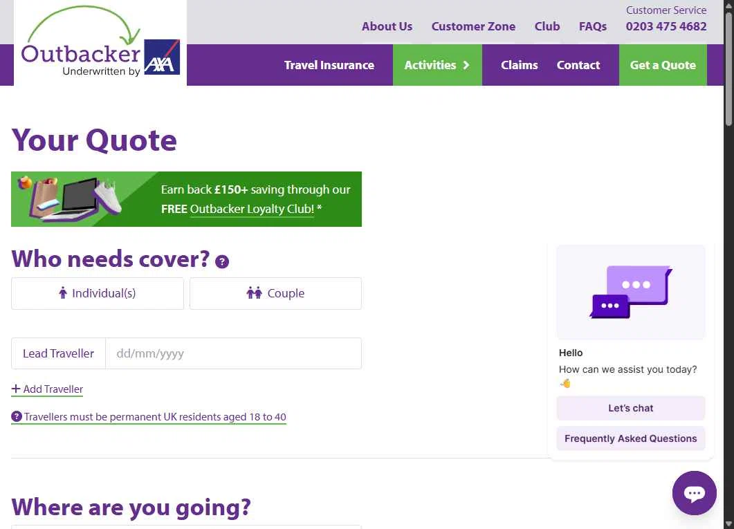 Outbacker Insurance checkout page showing Outbacker Insurance discount code box | Screenshot taken by SimplyCodes community member on Dec 10, 2025