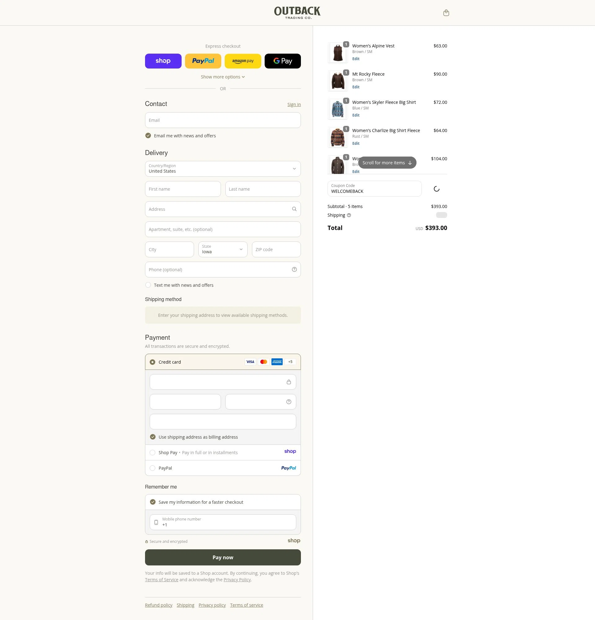 Outback Trading Company checkout page showing Outback Trading Company discount code box | Screenshot taken by SimplyCodes community member on Dec 31, 2025