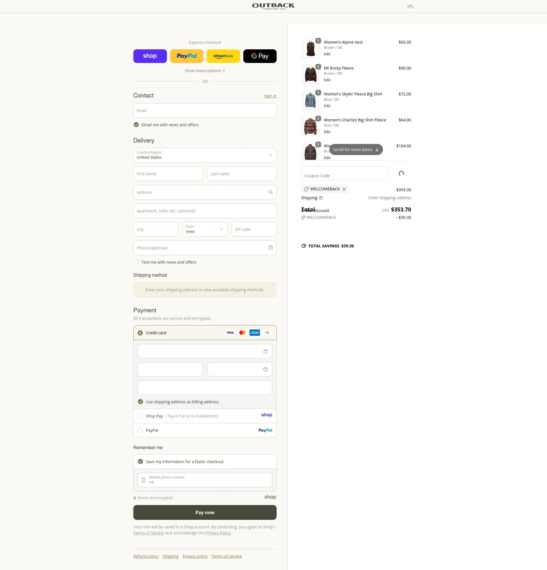 Outback Trading Company checkout page showing Outback Trading Company discount code box | Screenshot taken by SimplyCodes community member on Dec 22, 2025