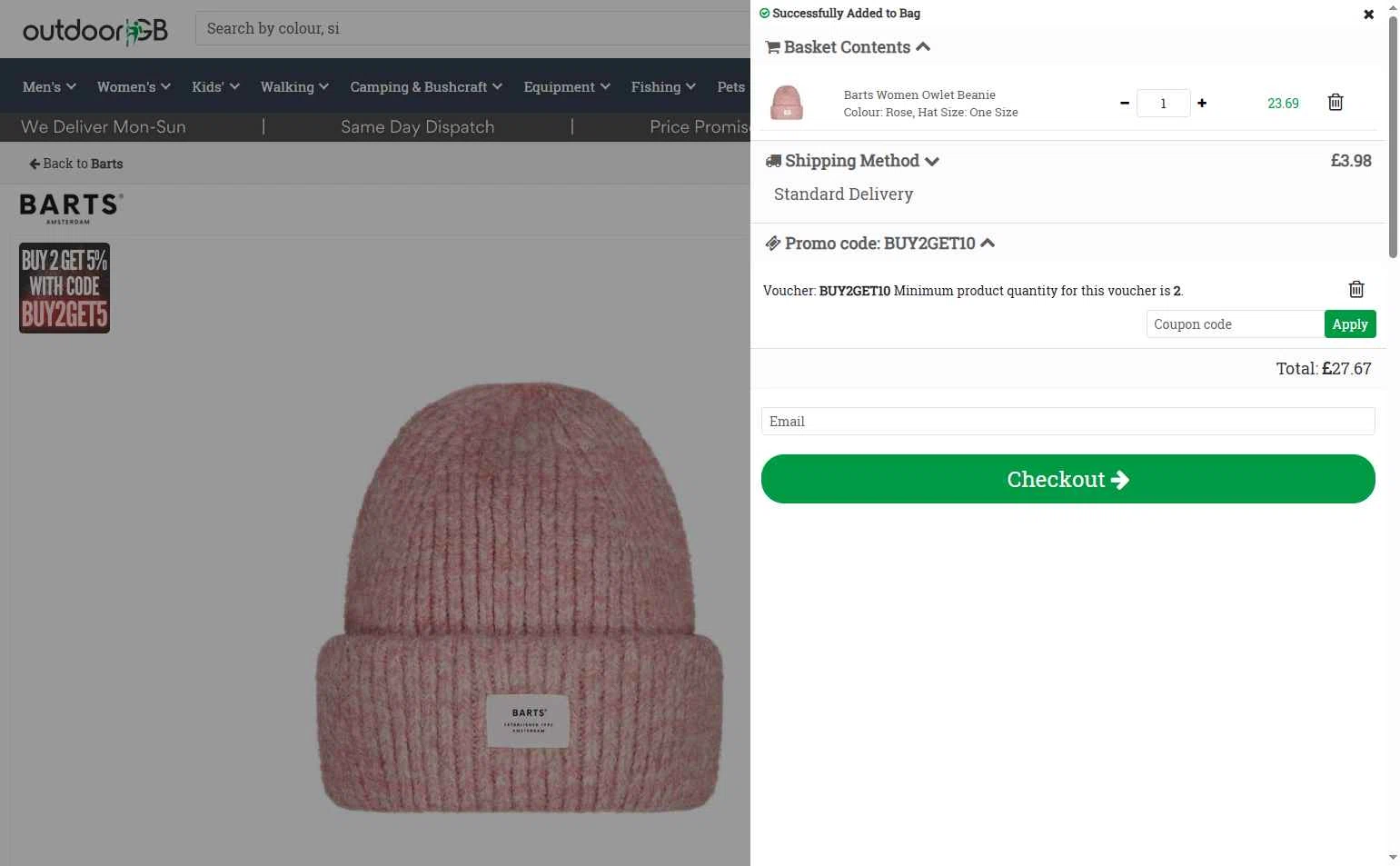 OutdoorGB checkout page showing OutdoorGB promo code box | Screenshot taken by SimplyCodes community member on Dec 14, 2025