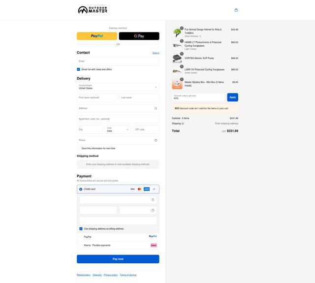 OutdoorMaster checkout page showing OutdoorMaster promo code box | Screenshot taken by SimplyCodes community member on Sep 14, 2025