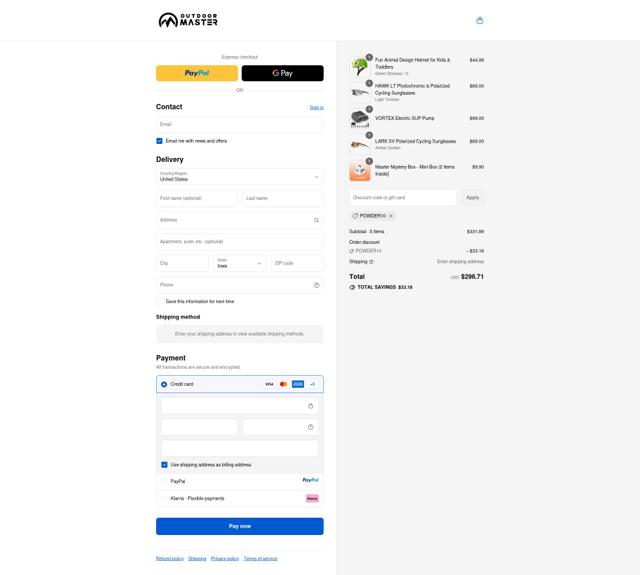 OutdoorMaster checkout page showing OutdoorMaster promo code box | Screenshot taken by SimplyCodes community member on Sep 14, 2025