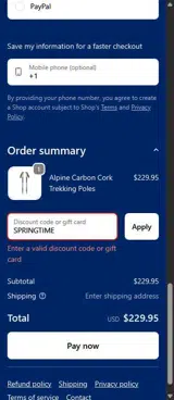 SPRINGTIME coupon verification screenshot