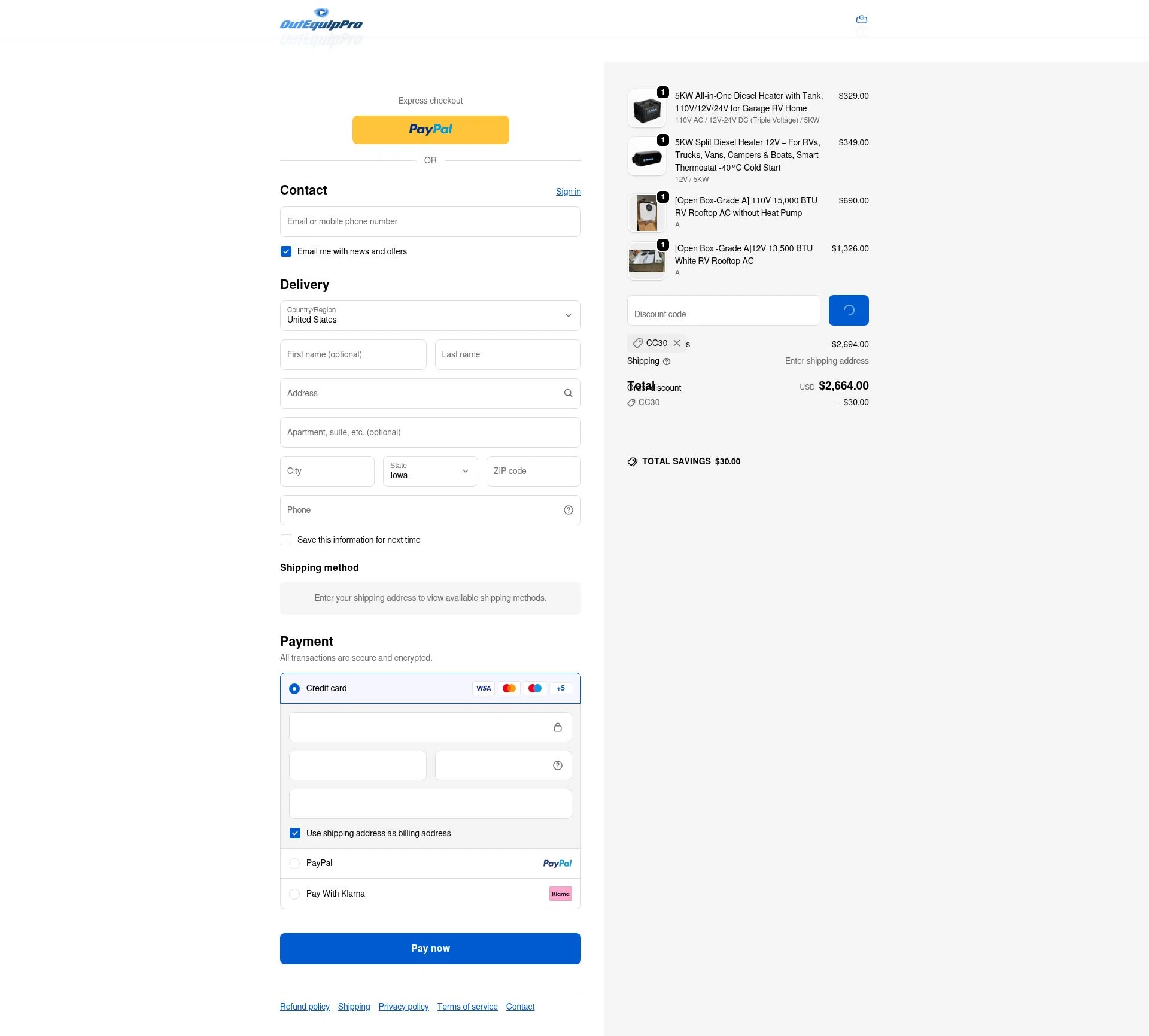 OutEquipPro checkout page showing OutEquipPro promo code box | Screenshot taken by SimplyCodes community member on Jan 27, 2026