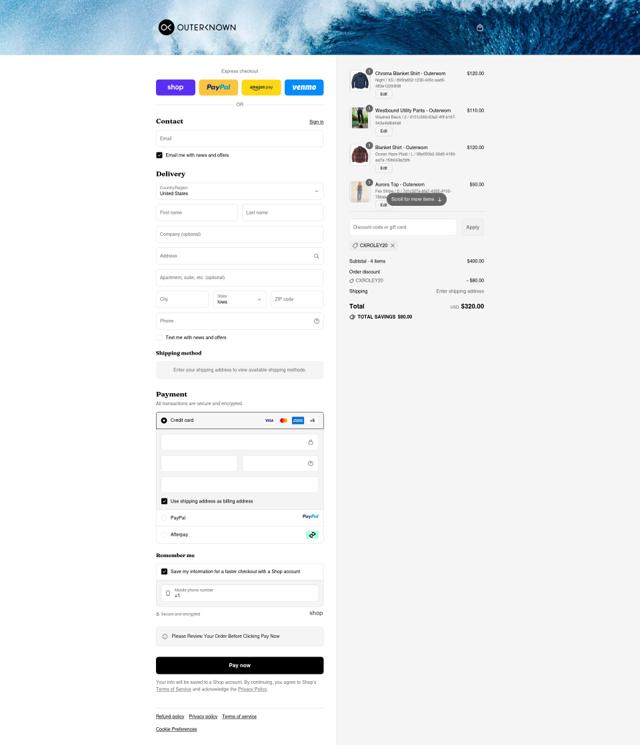 OuterKnown checkout page showing OuterKnown discount code box | Screenshot taken by SimplyCodes community member on Sep 12, 2025