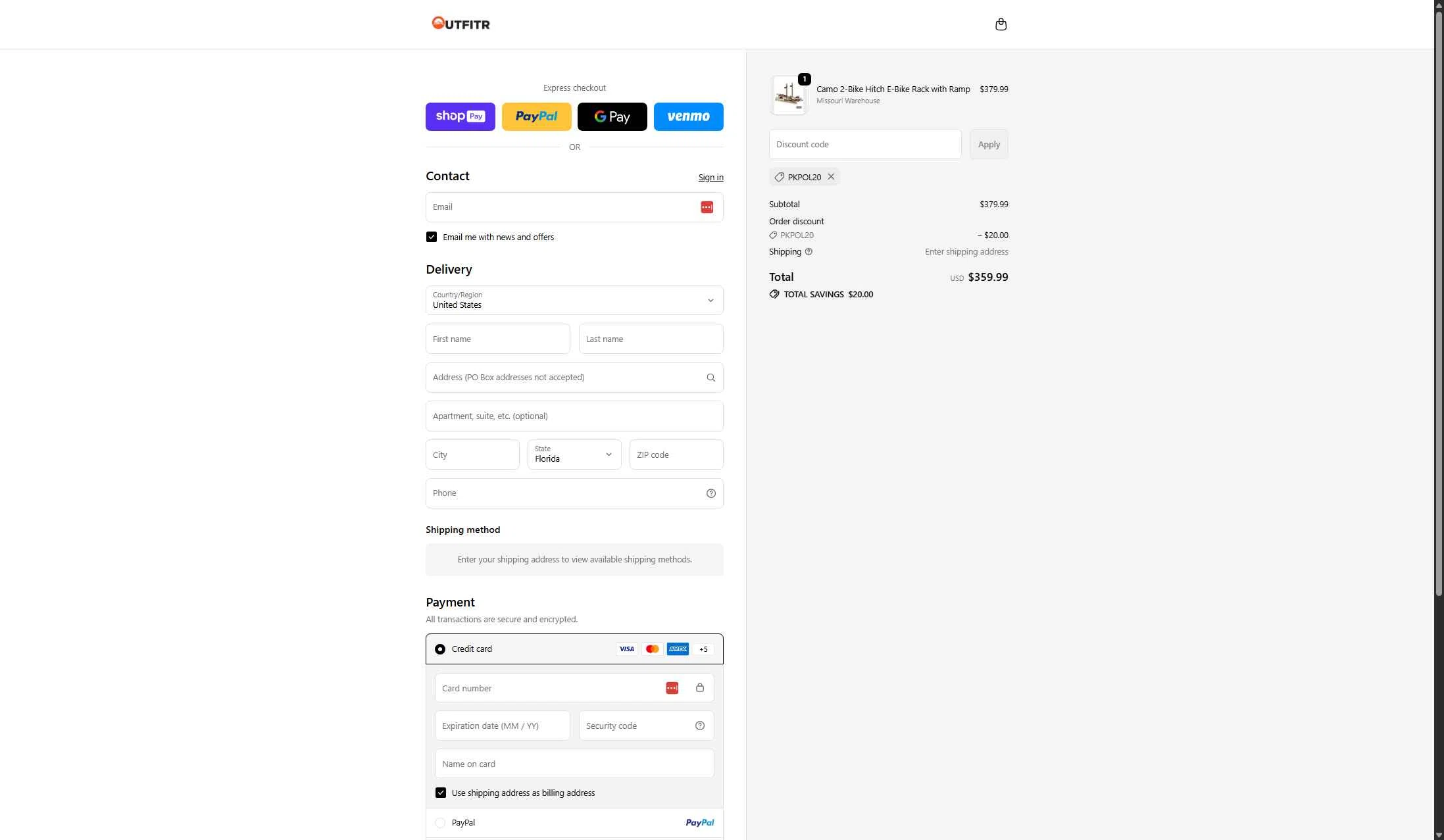 OutfitR checkout page showing OutfitR promo code box | Screenshot taken by SimplyCodes community member on Jan 7, 2026