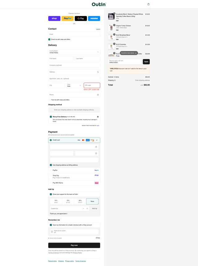 Outin checkout page showing Outin discount code box | Screenshot taken by SimplyCodes community member on Sep 3, 2025