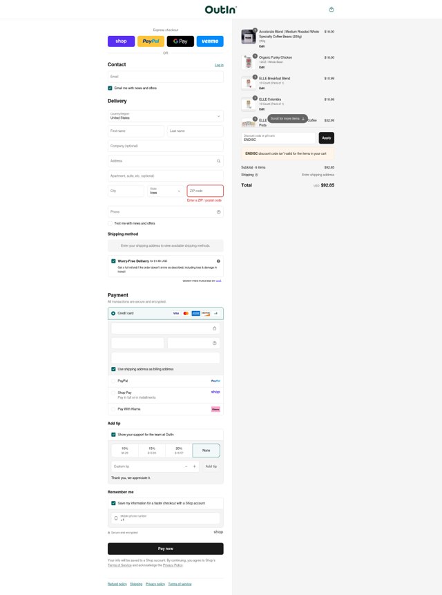 Outin checkout page showing Outin discount code box | Screenshot taken by SimplyCodes community member on Sep 3, 2025