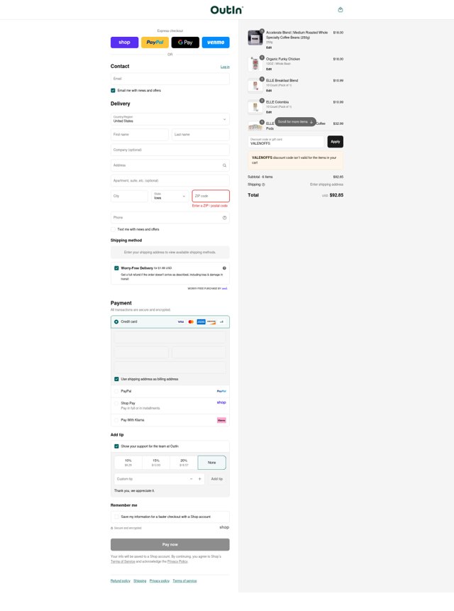Outin checkout page showing Outin discount code box | Screenshot taken by SimplyCodes community member on Sep 3, 2025