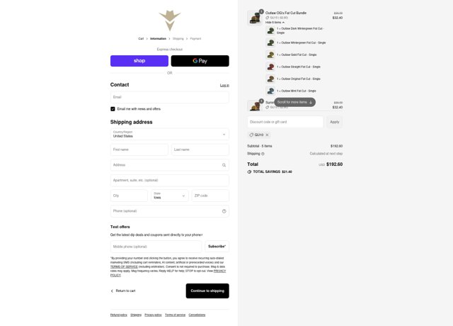 Outlaw Dip checkout page showing Outlaw Dip discount code box | Screenshot taken by SimplyCodes community member on Sep 8, 2025