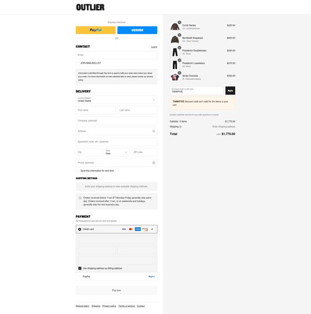 Outlier checkout page showing Outlier promo code box | Screenshot taken by SimplyCodes community member on Sep 8, 2025