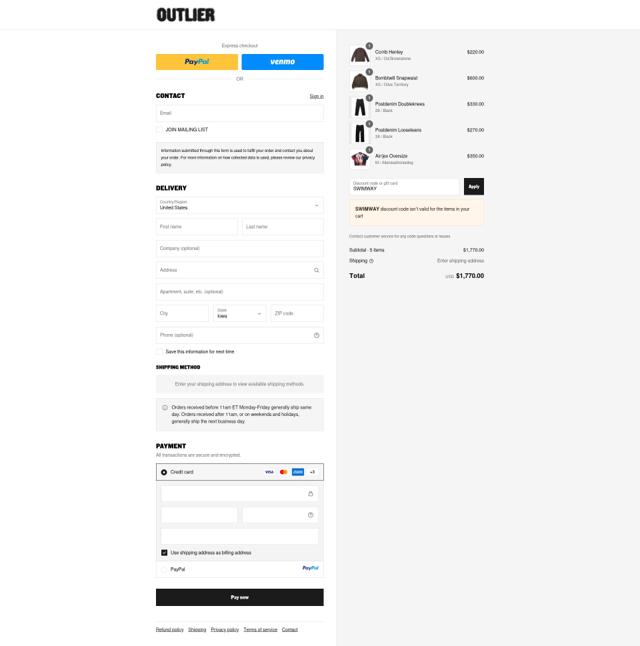 Outlier checkout page showing Outlier promo code box | Screenshot taken by SimplyCodes community member on Sep 12, 2025