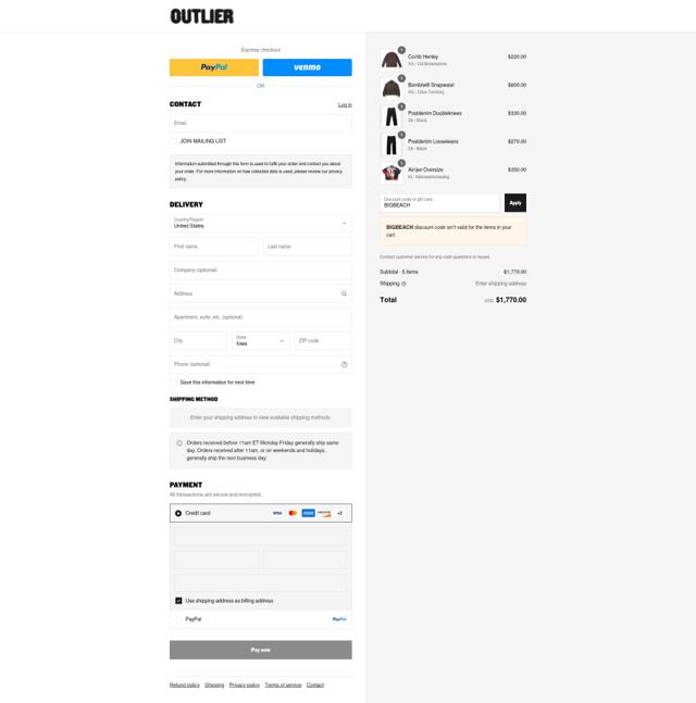 Outlier checkout page showing Outlier promo code box | Screenshot taken by SimplyCodes community member on Sep 8, 2025