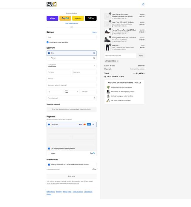 Out&Back Outdoor checkout page showing Out&Back Outdoor promo code box | Screenshot taken by SimplyCodes community member on Sep 12, 2025
