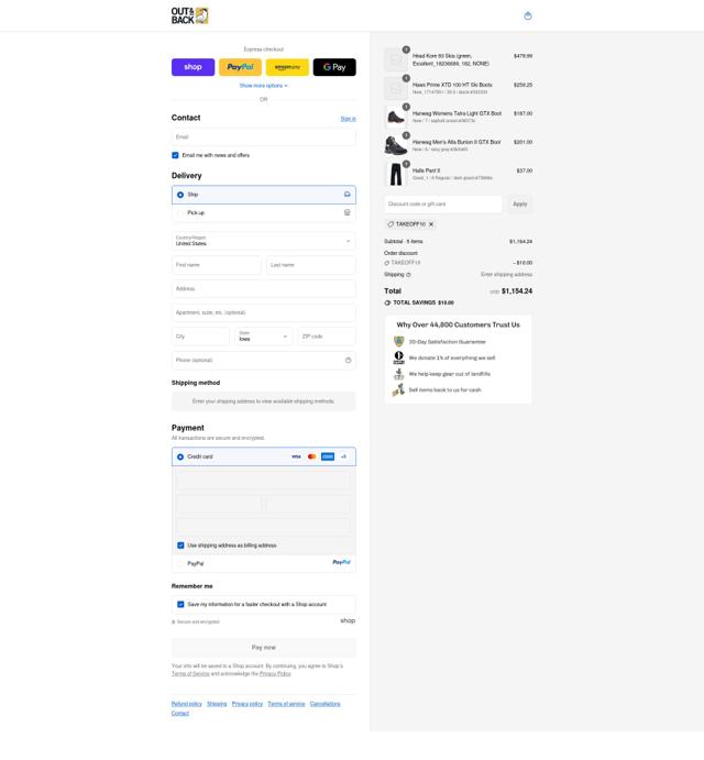 Out&Back Outdoor checkout page showing Out&Back Outdoor promo code box | Screenshot taken by SimplyCodes community member on Sep 12, 2025
