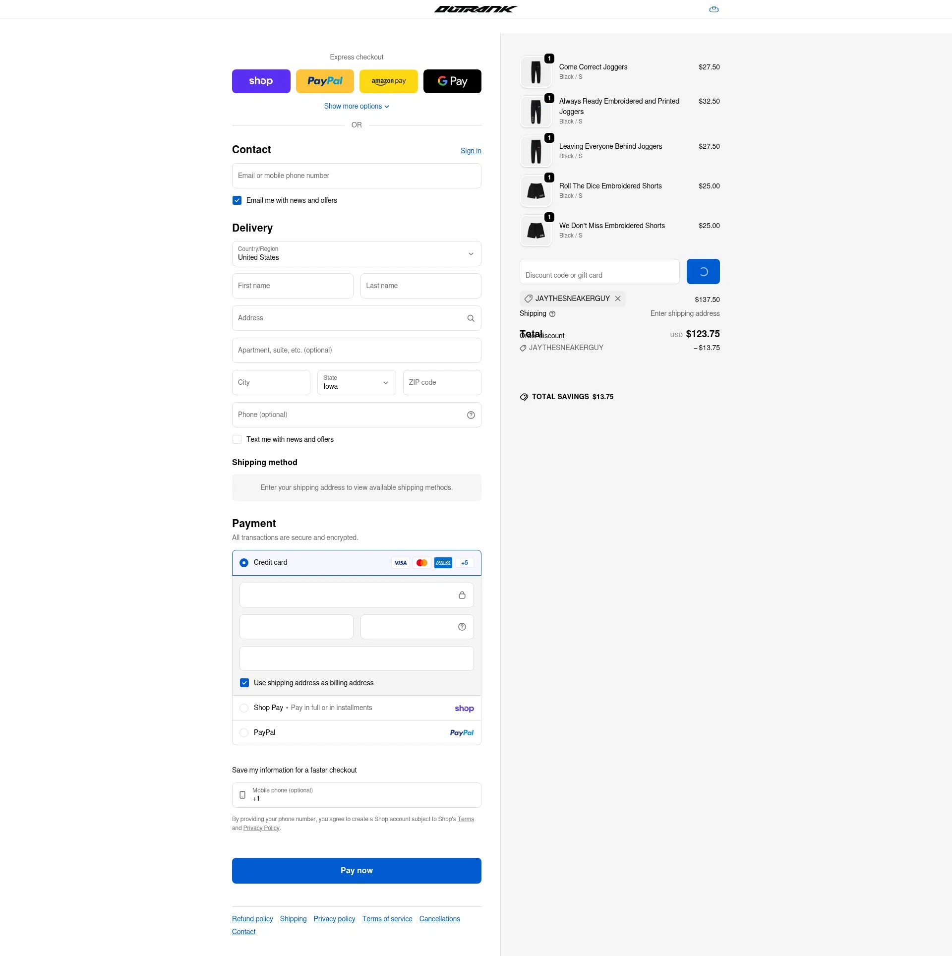 Outrank Brand checkout page showing Outrank Brand discount code box | Screenshot taken by SimplyCodes community member on Feb 9, 2026