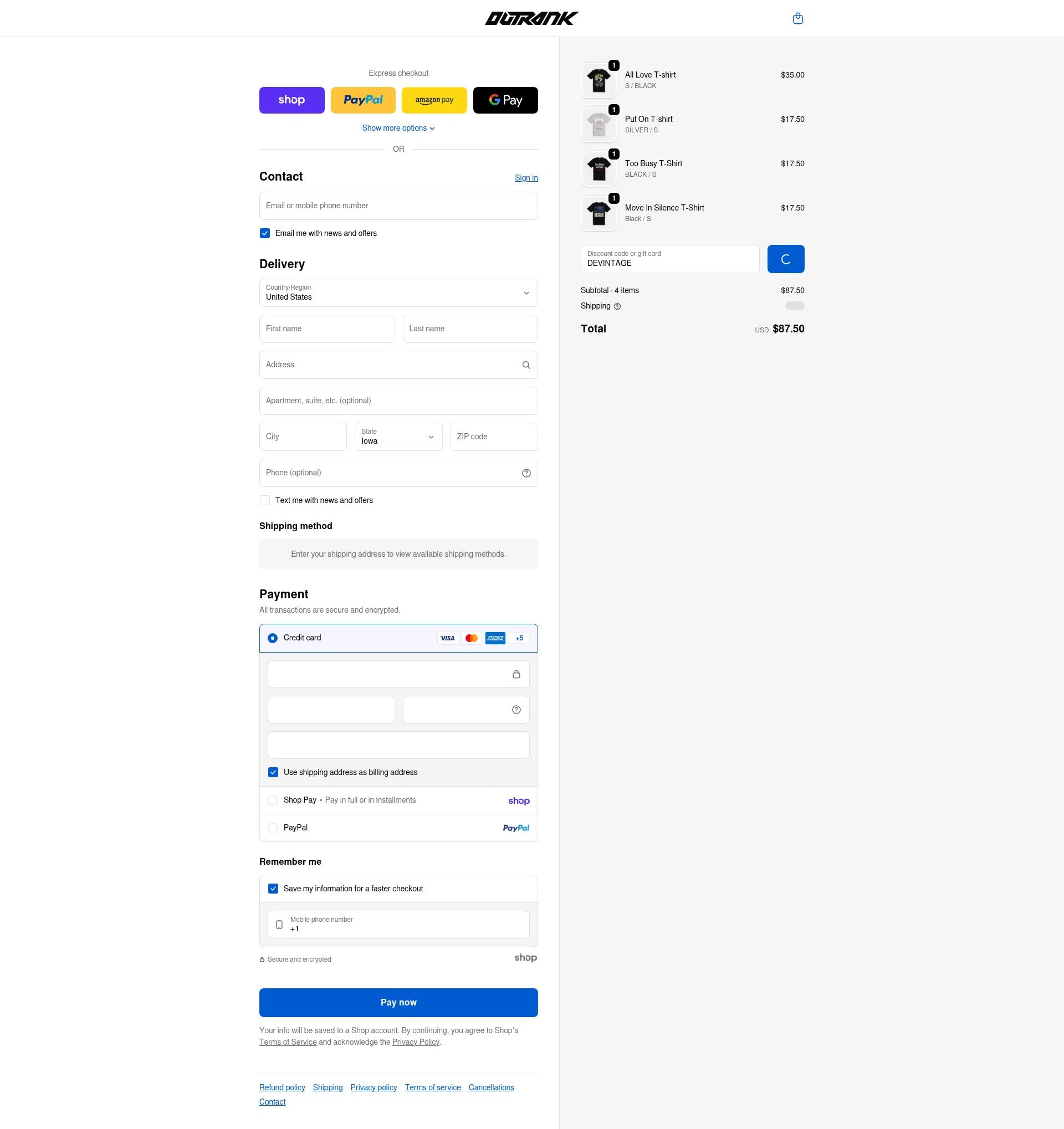 Outrank Brand checkout page showing Outrank Brand discount code box | Screenshot taken by SimplyCodes community member on Jan 27, 2026