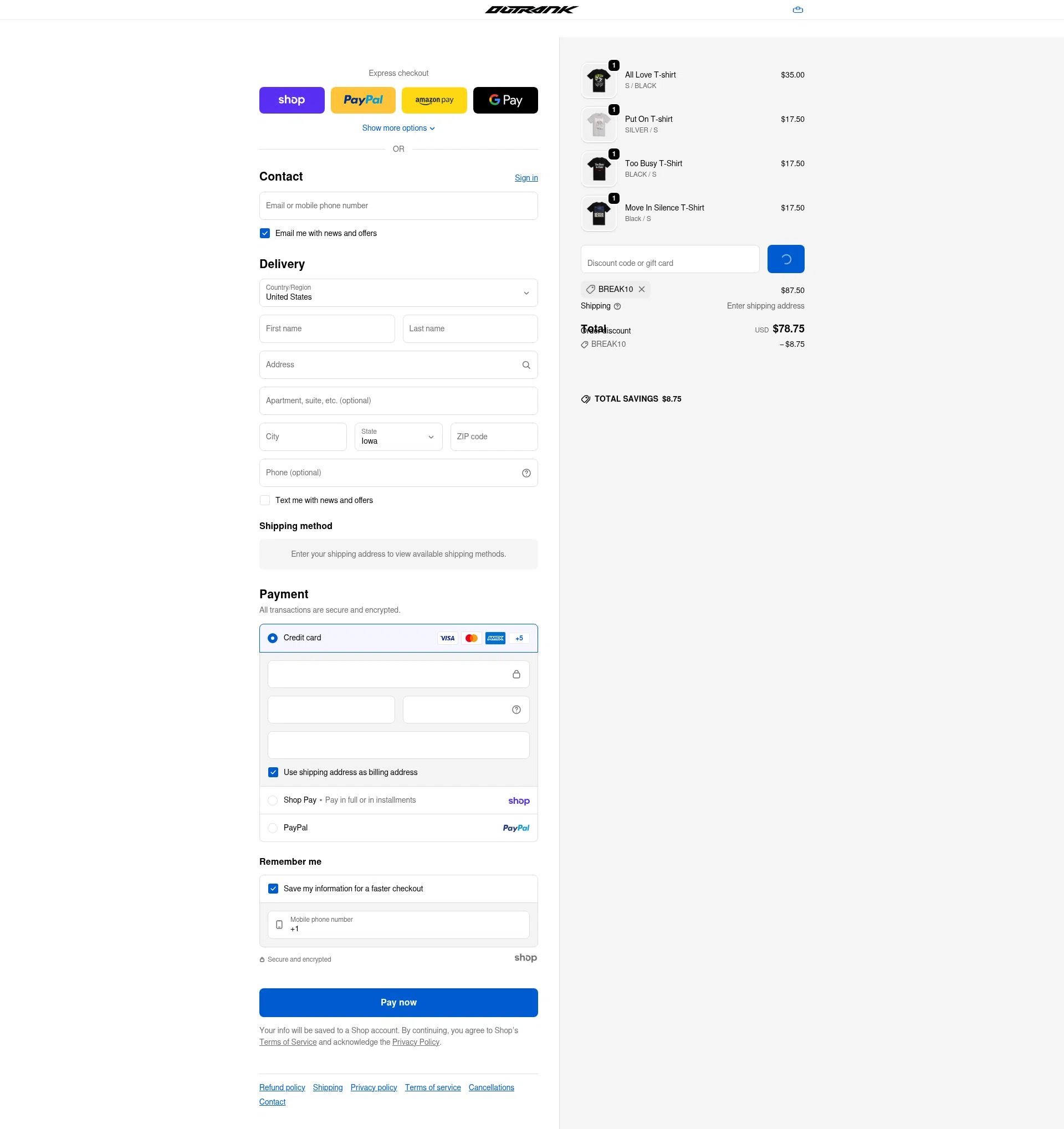 Outrank Brand checkout page showing Outrank Brand discount code box | Screenshot taken by SimplyCodes community member on Jan 27, 2026
