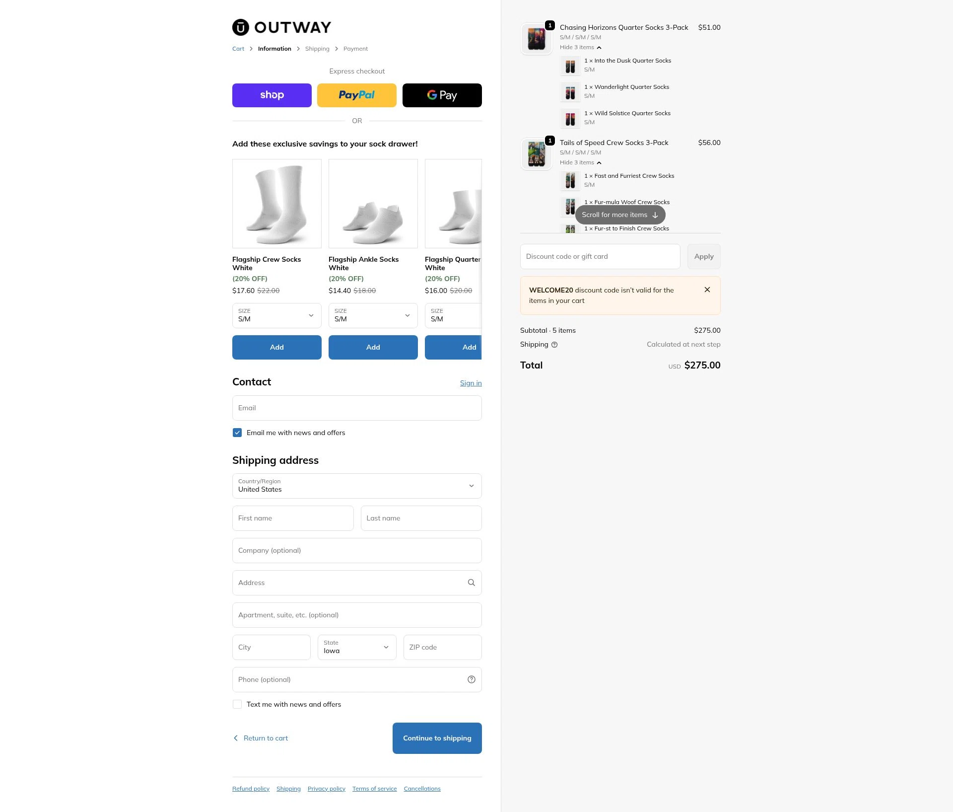 OUTWAY checkout page showing OUTWAY discount code box | Screenshot taken by SimplyCodes community member on Feb 4, 2026