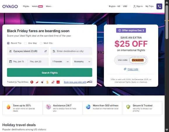 Ovago checkout page showing Ovago promo code box | Screenshot taken by SimplyCodes community member on Dec 27, 2025