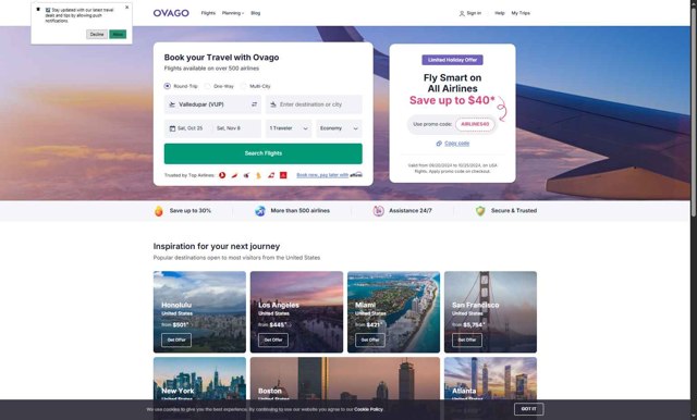 Ovago checkout page showing Ovago promo code box | Screenshot taken by SimplyCodes community member on Aug 26, 2025