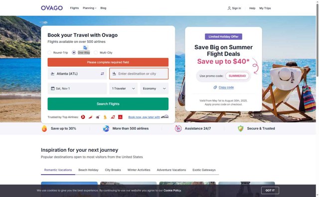 Ovago checkout page showing Ovago promo code box | Screenshot taken by SimplyCodes community member on Sep 2, 2025