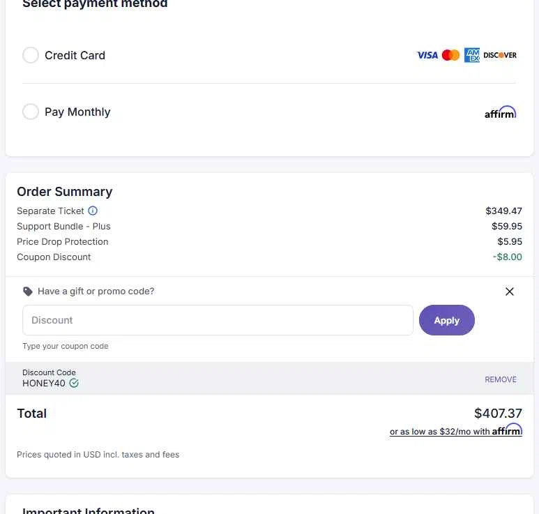 Ovago checkout page showing Ovago promo code box | Screenshot taken by SimplyCodes community member on Dec 2, 2025