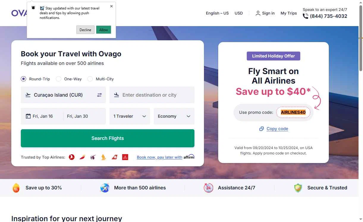 Ovago checkout page showing Ovago promo code box | Screenshot taken by SimplyCodes community member on Nov 18, 2025