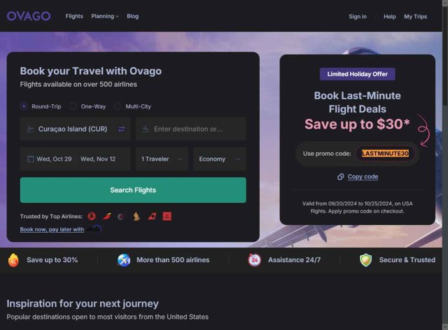 Ovago checkout page showing Ovago promo code box | Screenshot taken by SimplyCodes community member on Aug 30, 2025
