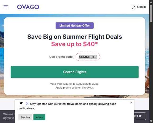 Ovago checkout page showing Ovago promo code box | Screenshot taken by SimplyCodes community member on Sep 25, 2025