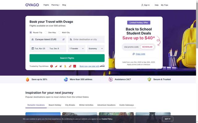 Ovago checkout page showing Ovago promo code box | Screenshot taken by SimplyCodes community member on Sep 26, 2025