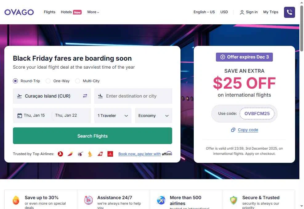 Ovago checkout page showing Ovago promo code box | Screenshot taken by SimplyCodes community member on Nov 28, 2025