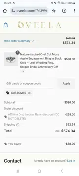 CUSTOM10 coupon verification screenshot