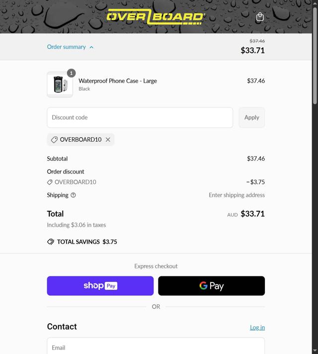 OverBoard checkout page showing OverBoard promo code box | Screenshot taken by SimplyCodes community member on Jul 1, 2025