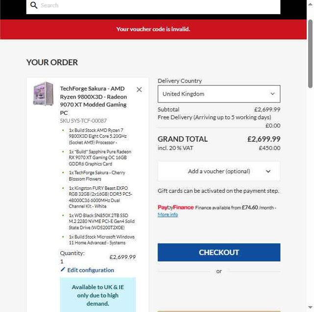Overclockers UK checkout page showing Overclockers UK discount code box | Screenshot taken by SimplyCodes community member on May 6, 2025